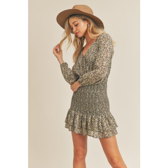 Boho Floral Print Smocked Mini Dress - Picture 5 of 7